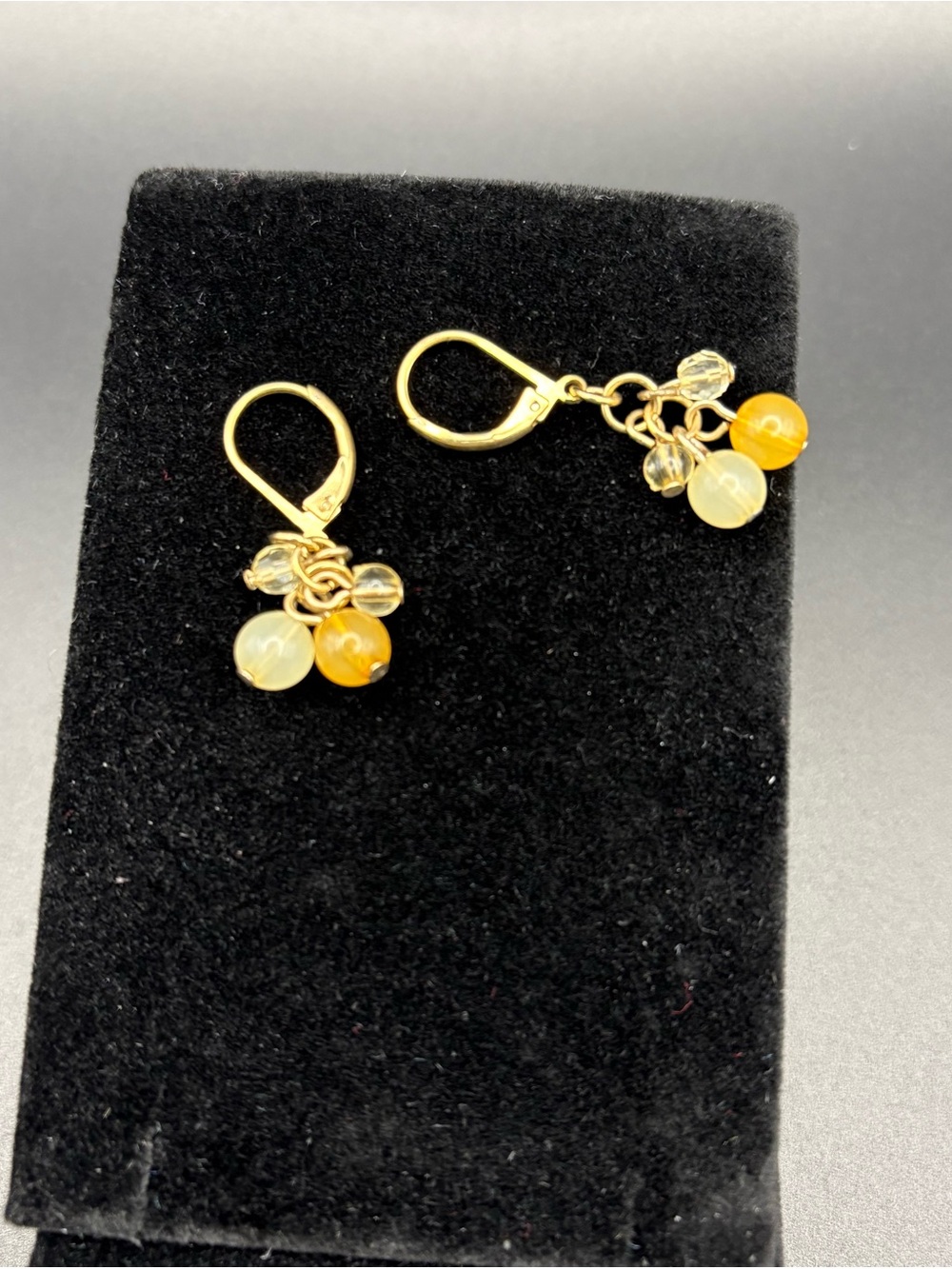 Gold-Tone Dangle Earrings with Yellow and Cream Beads